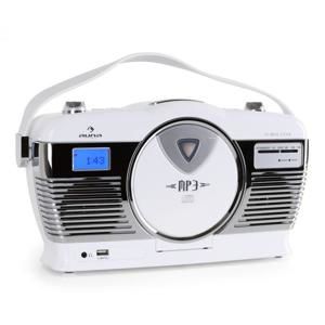 Auna RCD-70, retro rádio, FM, USB, CD, baterie, bílé
