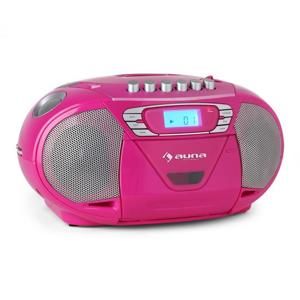 Auna KrissKross, přenosný rádio rekordér, USB, MP3, CD, růžový