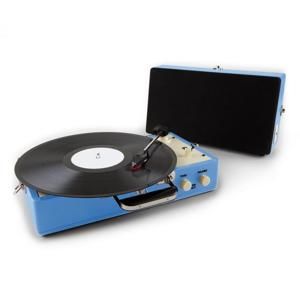 Auna Nostalgy Buckingham, kufříkový retro gramofon, reproduktor, AUX, modrý