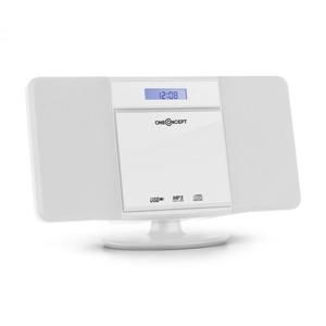 OneConcept V-13, bílý stereo systém s CD MP3 USB rádiem a budíkem, nástěnná montáž