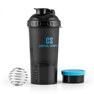 Capital Sports Shakster, černý, 600 ml, šejkr na proteinový nápoj, míchací kulička, krabička na pilulky