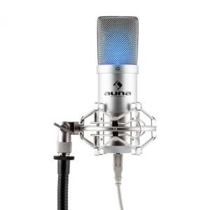 Auna Pro MIC-900S-LED, stříbrný, studiový USB kondenzátorový mikrofon, ledvinová ch., LED