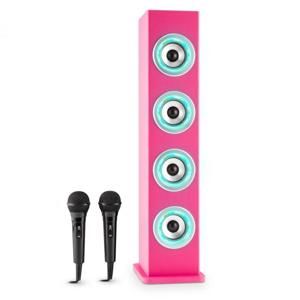 Auna Karaboom LED, růžová, bluetooth reproduktor, USB, AUX, karaoke, 2 mikrofony