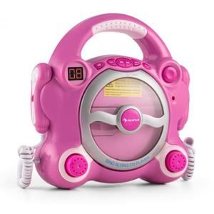 Auna Pocket Rocker, růžový, karaoke systém s CD přehrávačem, Sing A Long, 2 mikrofony, baterie