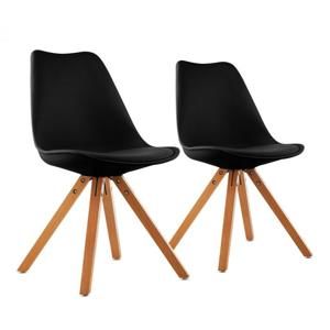 OneConcept Onassis, černá, skořepinová židle, sada 2 kusů, retro, polstrovaná březové dřevo
