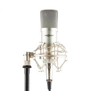 OneConcept Mic-700, stříbrný, studiový mikrofon, Ø 34 mm, univerzální, pavouk, ochrana před větrem, XLR