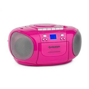 Auna BoomBerry Boom Box, růžový, boombox, přenosné rádio, CD / MP3 přehrávač, kazetový přehrávač