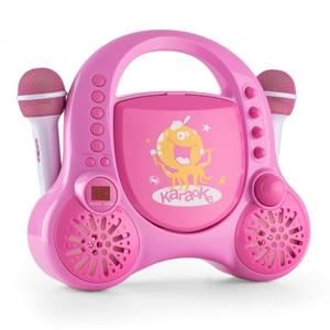 Auna Rockpocket-A PK dětský karaoke systém CD AUX 2x mikrofon nabíjecí baterie růžová barva