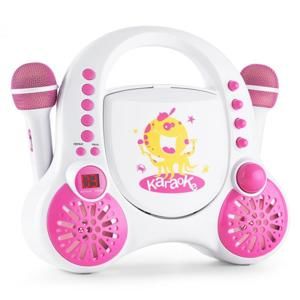 Auna Rockpocket-A PK dětský karaoke systém CD AUX 2x mikrofon nabíjecí baterie bílá barva