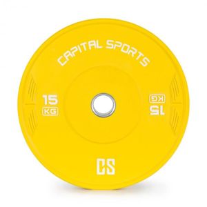 Capital Sports Nipton, bumper kotouč, závaží, 1x 15kg, tvrzená pryž, žlutá barva