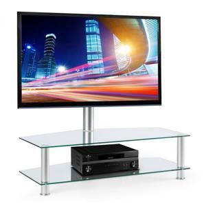 Electronic-Star FAVS19, TV stolek s držákem, 37-50 palců, dvě skleněné patra, stříbrná barva