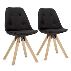 OneConcept Iseo židle, 2-dílná sada, polstrovaná PP-konstrukce sedáku, březové dřevo, černá barva