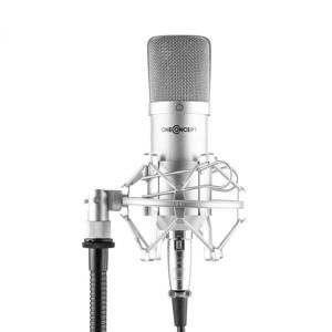 OneConcept MIC-700, studiový mikrofon, o 34 mm, kardioidní, pavouk, ochrana proti větru, XLR, stříbrný