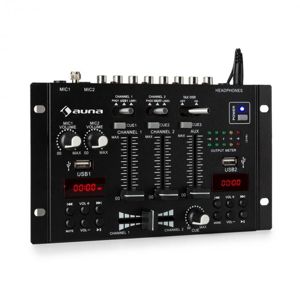 Auna DJ-22BT, MKII, mixér, 3/2 kanálový DJ mixážní pult, BT, 2x USB, montáž na rack, černý
