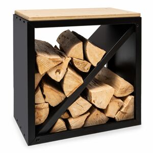 Blumfeldt Firebowl Kindlewood S Black, stojan na dřevo, lavička, 57 × 56 × 36 cm, bambus, zinek