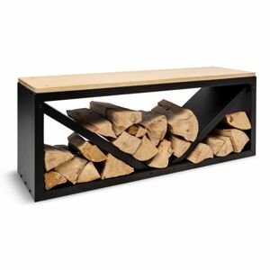 Blumfeldt Firebowl Kindlewood L Black, stojan na dřevo, lavička, 104 × 40 × 35 cm, bambus, zinek