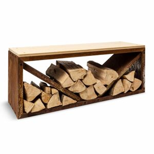 Blumfeldt Firebowl Kindlewood L Rust, stojan na dřevo, lavička, 104 × 40 × 35 cm, bambus, zinek