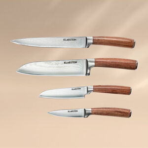 Klarstein Kaito, sada damaškových nožů, 4dílná, extra ostré, rukojeti z růžového dřeva