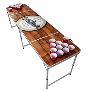 BeerCup Backspin Beer Pong, stůl, sada, dřevěný, přihrádka na led, 6 míčků, 50 Cups, 50 shots