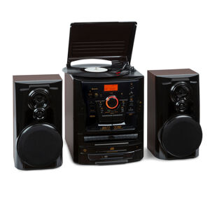 Auna Franklin DAB+, stereo systém, gramofon, přehrávač na 3 CD, BT, přehrávač na kazety, AUX, USB port