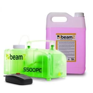 Beamz S500PC, výrobník mlhy, včetně 5 litrů mlžné tekutiny, RGB LED diody 500 W, transparentní